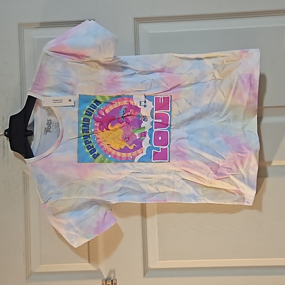 DREAMWORKS TROLLS BAND TOGETHER TIE DYE TEE: NEW WITH TAGS: SIZE LARGE (10/12)